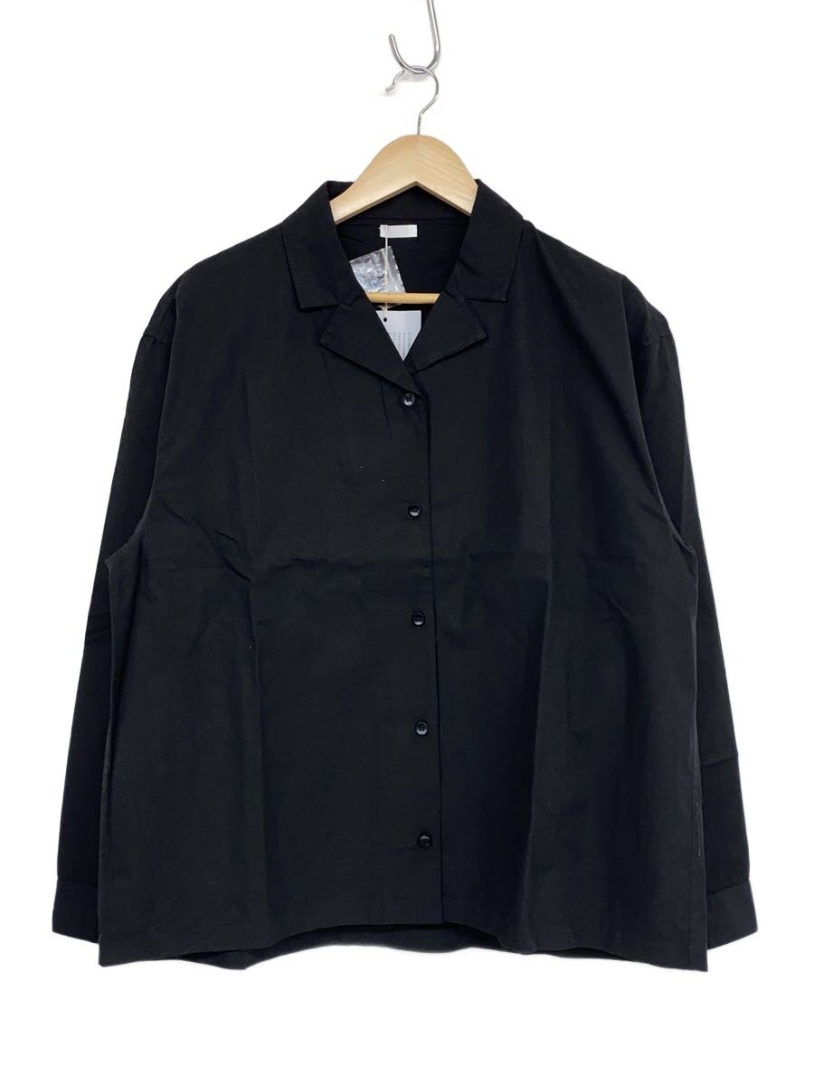 【中古】SEEALL◆OPEN COLLAR SHIRTS/46/綿織物/BLK/無地/SAU53 SH386【レディース御召しもの】