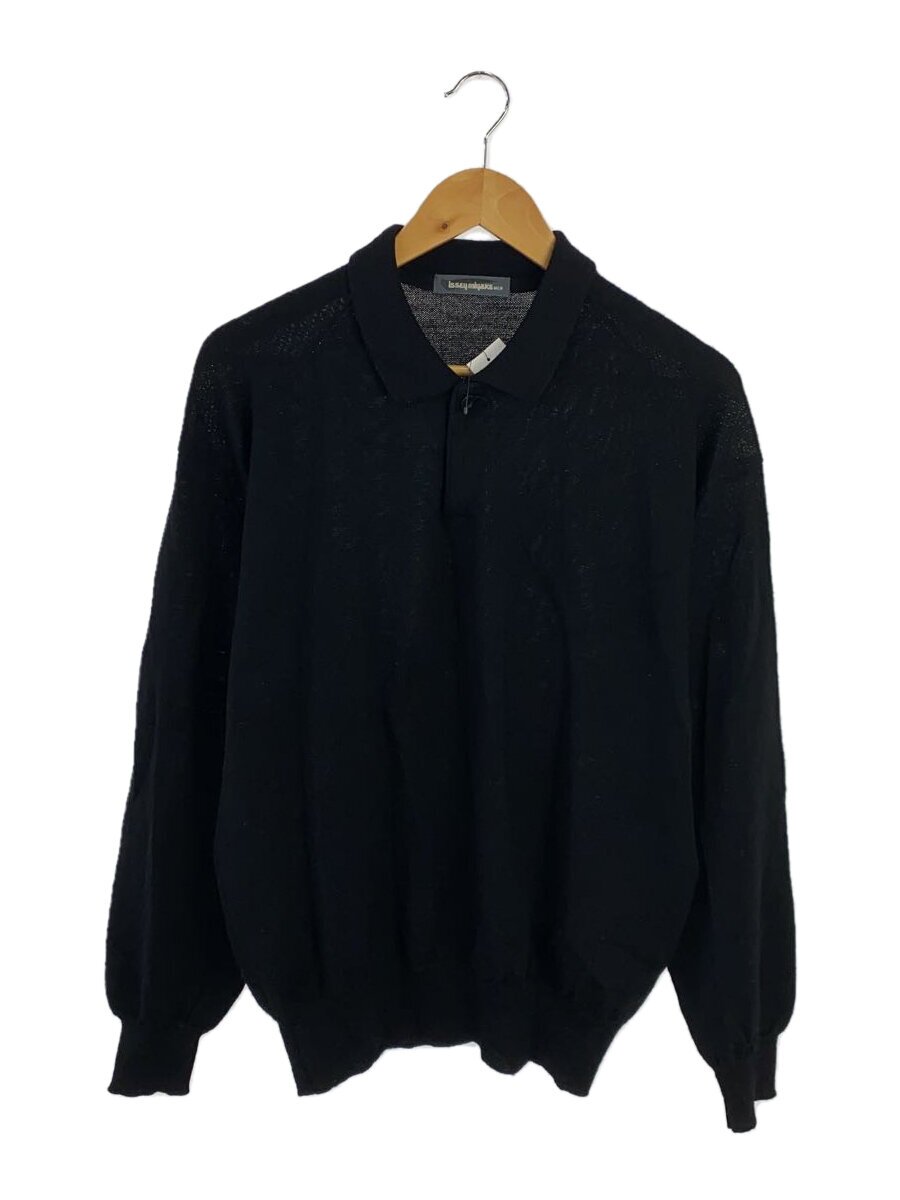 【中古】ISSEY MIYAKE◆編み物・スウェーター(薄っぺら)/FREE/羊毛/BLK/無地/XM27305【メンズウェア】