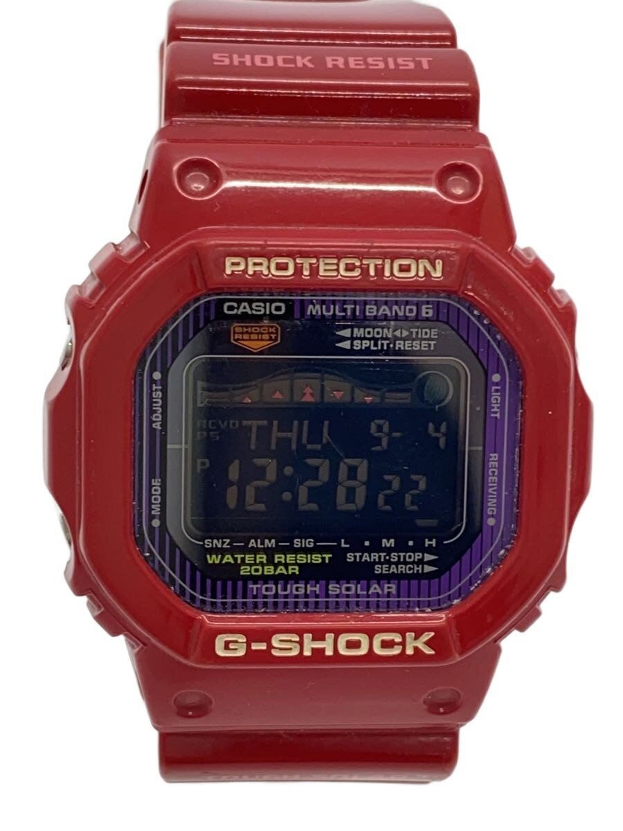 【中古】CASIO◆ソーラーウオッチ・G-SHOCK/デジタル/天然ゴム/RED/RED/SS【服飾雑貨他】