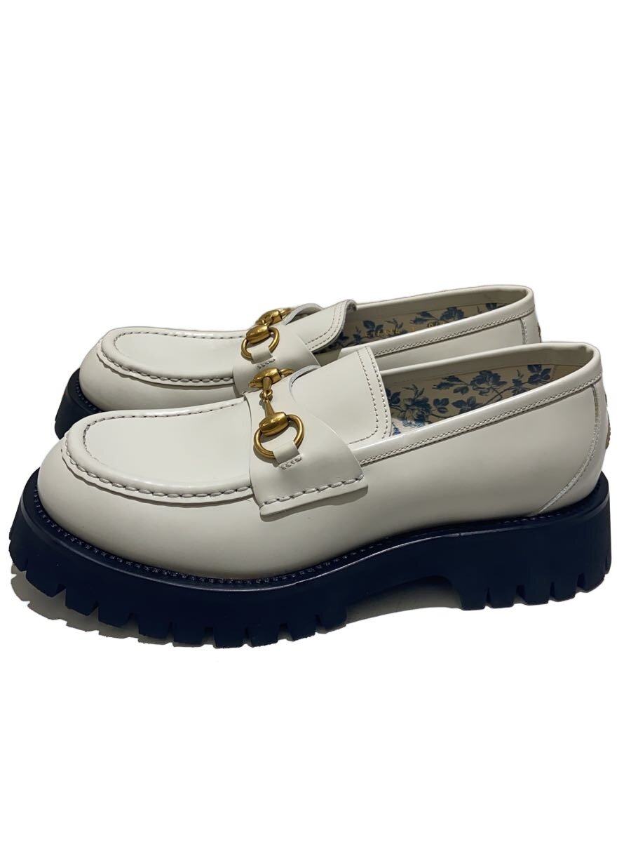 【中古】GUCCI◆導管ビット/置き目毛皮/UK7/WHT/なめし革/576334/境界線の外側ヨゴレ・金属元素ハガレあり【シューズ】