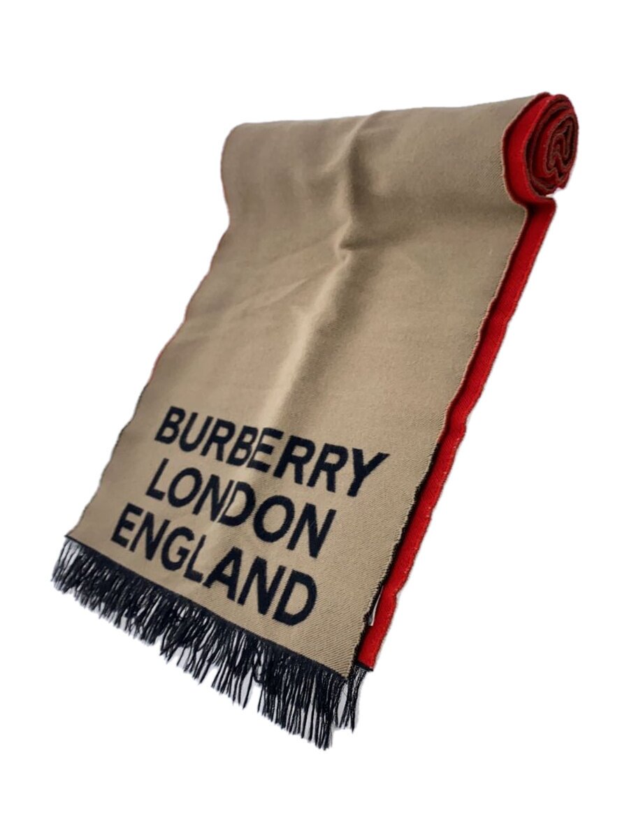 【中古】BURBERRY◆LOVE/フリンジ/えり巻き/羊毛/CML/総柄/レディース/8037534//【服飾雑貨他】
