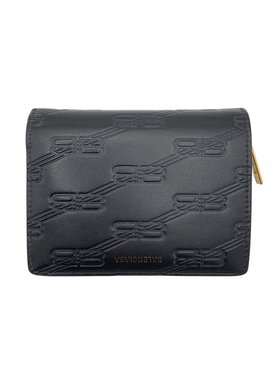 【中古】BALENCIAGA◆2つ折り金入れ/なめし革/BLK/レディース/722475【服飾雑貨他】