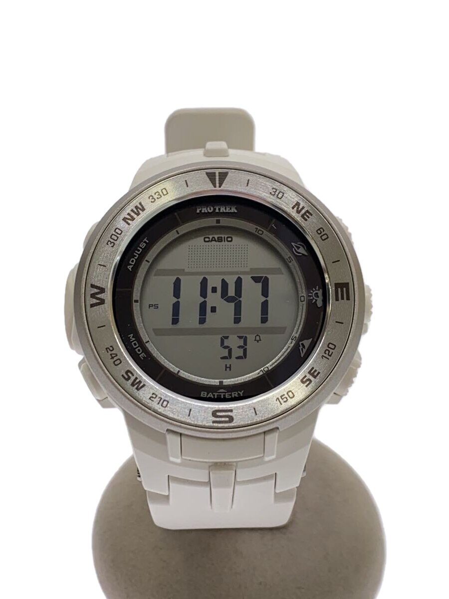 【中古】CASIO◆ソーラーウオッチ・PROTREK/デジタル/天然ゴム/BLK/WHT/SS【服飾雑貨他】