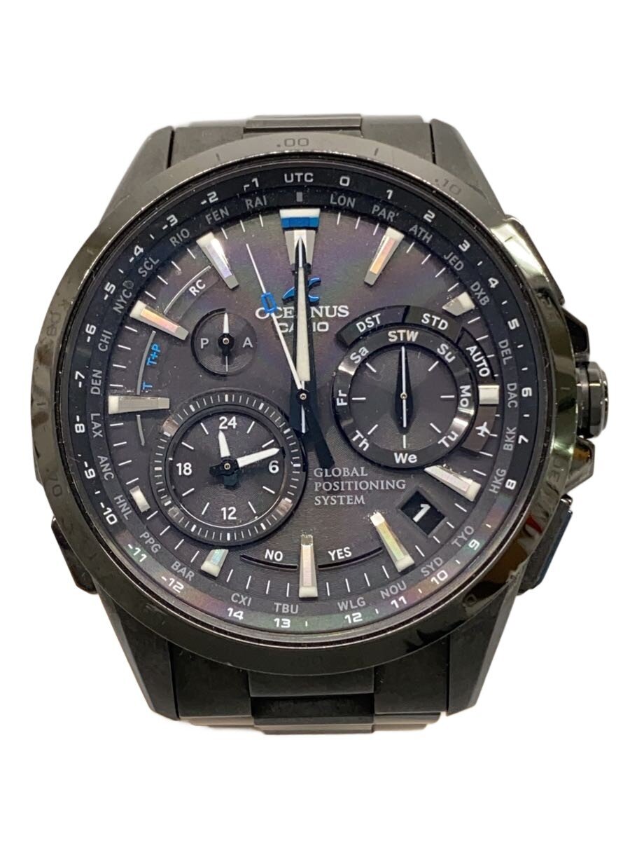 【中古】CASIO◆ソーラーウォッチ・OCEANUS/アナログ/ステンレス鋼/BLK/BLK【服飾雑貨他】
