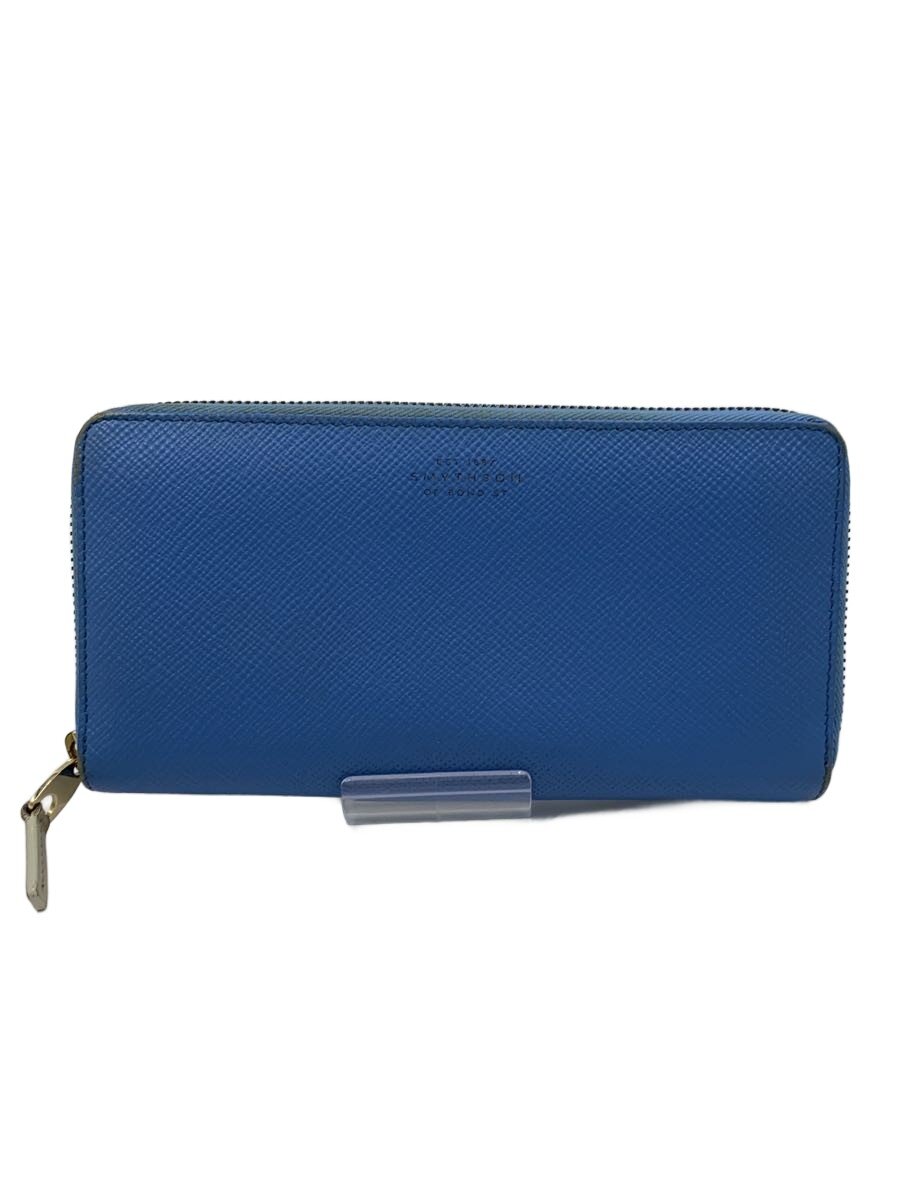 【中古】SMYTHSON◆長紙入れ/なめし革/青み/無地/レディース【服飾雑貨他】