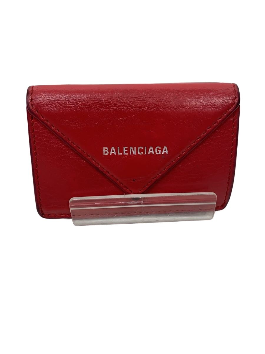 【中古】BALENCIAGA◆3つ折り札入れ/なめし革/RED/レディース/391446 6524 W 568148【服飾雑貨他】