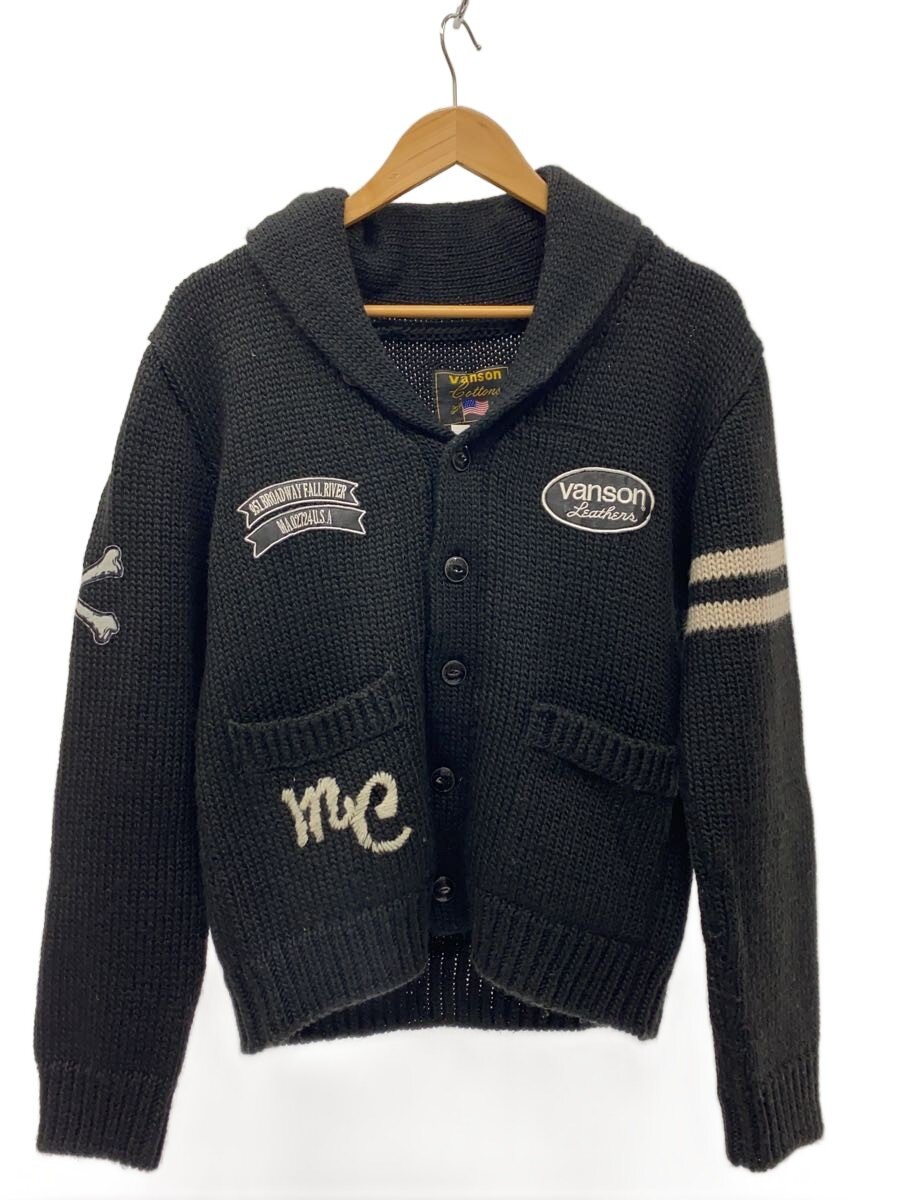【中古】VANSON◆ジレー(朦々たる)/M/羊毛/BLK/カウ顎/うしろ側刺しゅう【メンズウェア】
