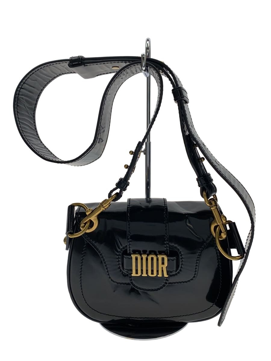 【中古】Christian Dior◆ショルダーバッグ/エナメル/黒いこと/無地//【御徒面子】