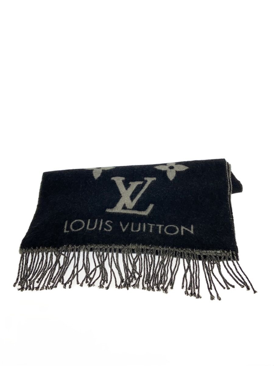 【中古】LOUIS VUITTON◆エシャルプ・レイキャビック_モノグラム/カシミヤ/BLK/モノグラム/レディース//【服飾雑貨他】