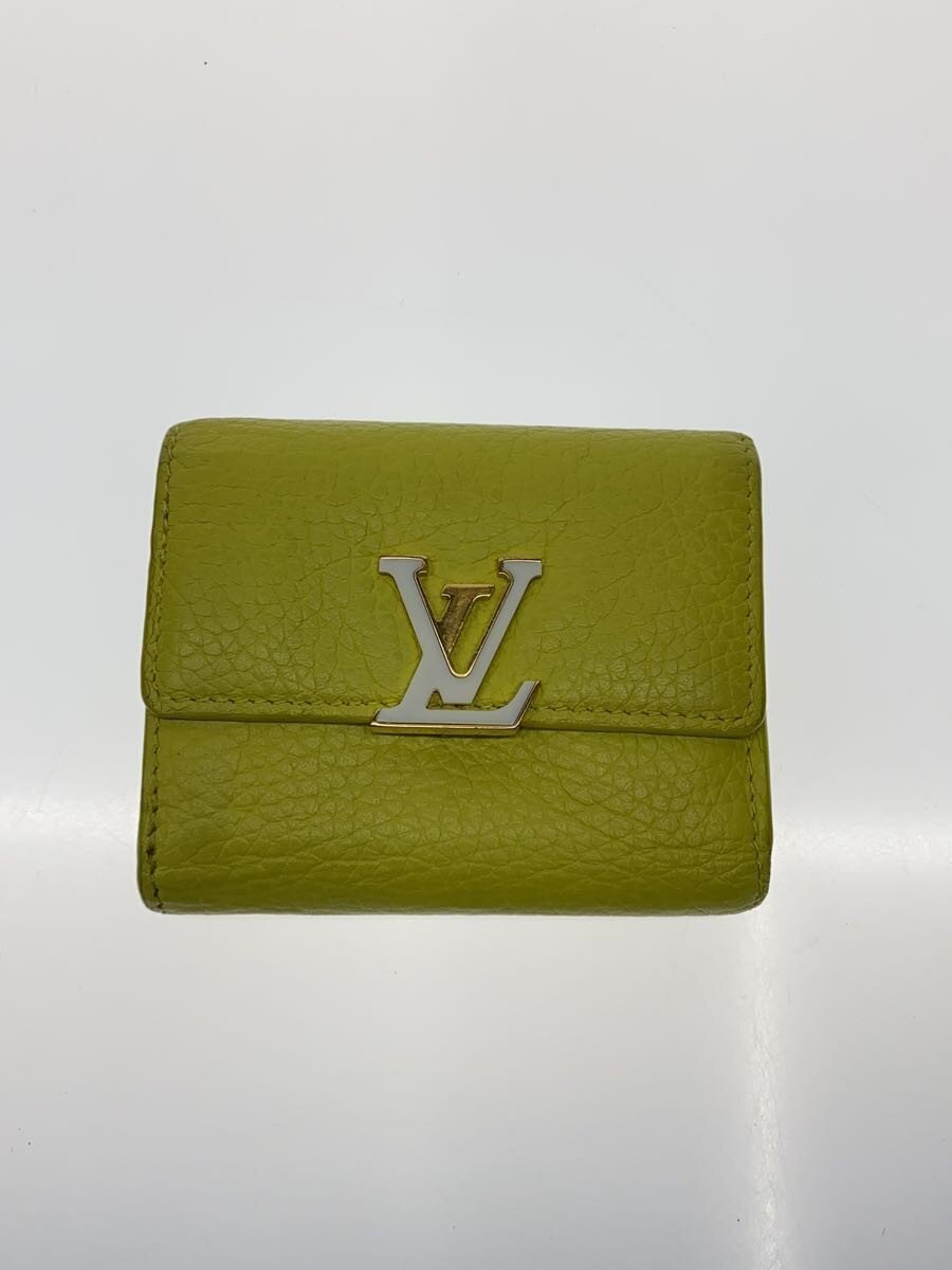 【中古】LOUIS VUITTON◆ポルト・フォイユ・カプシーヌXS_トリヨン/なめし革/YLW/レディース【服飾雑貨他】