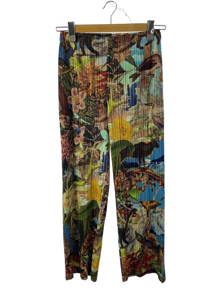 【中古】PLEATS PLEASE ISSEY MIYAKE◆Aurora Jungle Pleated Easy Pants/ズボン下4/マルチ色合い/総柄/PP33JF724【レディース御召しもの】