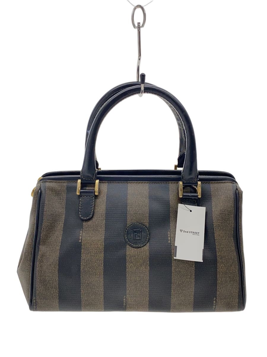 【中古】FENDI◆ハンドバック/--/GRY/縞模様/汚れ、当て嵌める感有//【御徒面子】