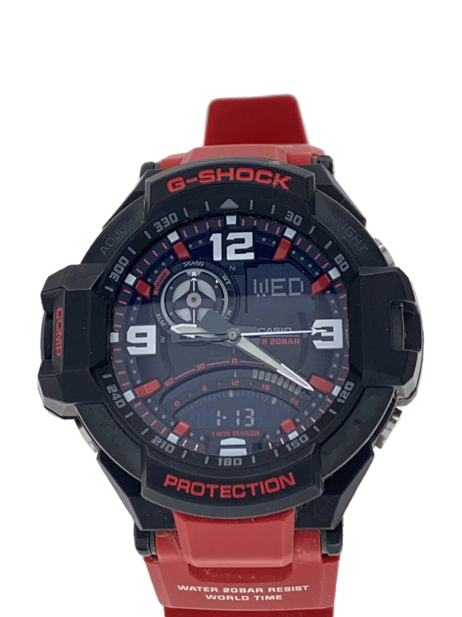 【中古】CASIO◆石英ウオッチ・G-SHOCK/デジアナ/天然ゴム/RED/RED【服飾雑貨他】