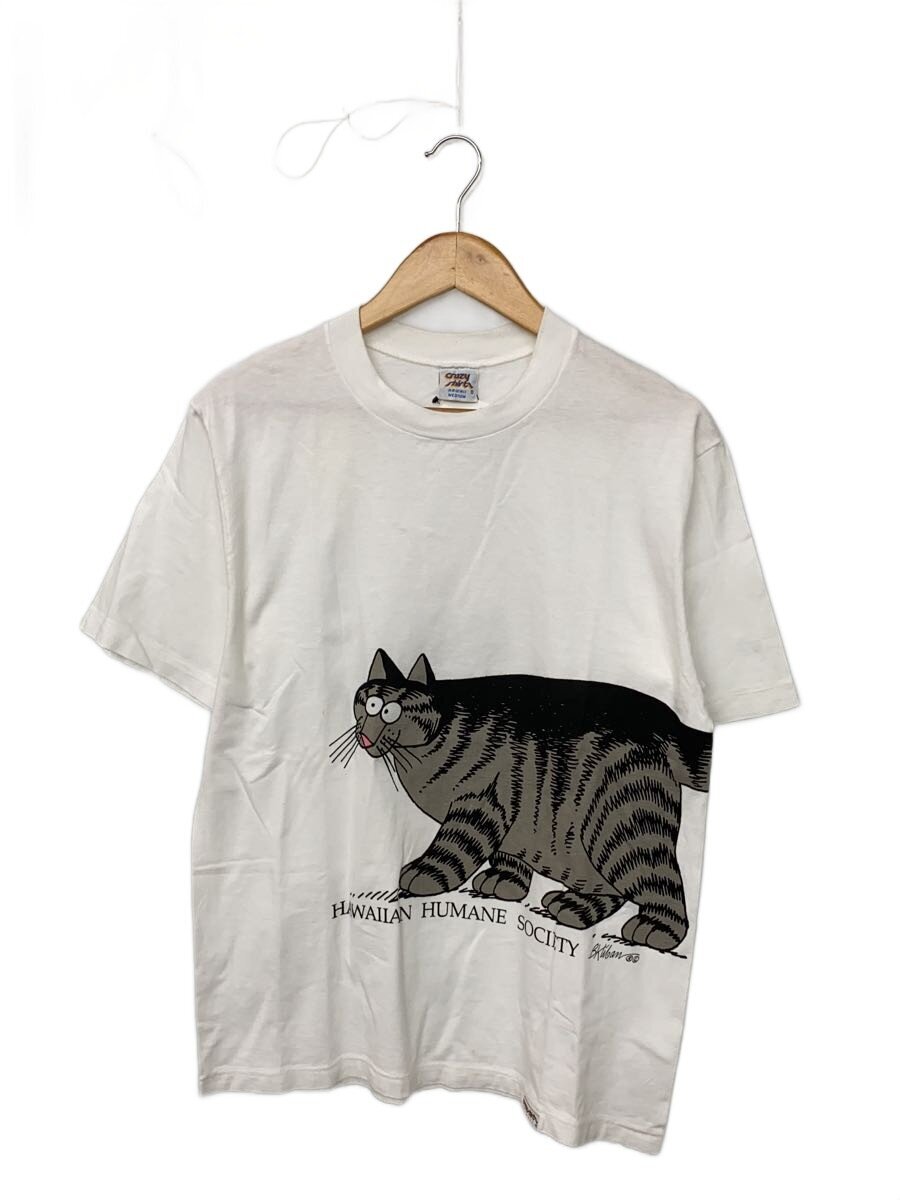 【中古】crazy shirts◆90s/ねこ/毛の荒物/プルオーバー/M/綿織物/WHT/刷り上げる【メンズウェア】