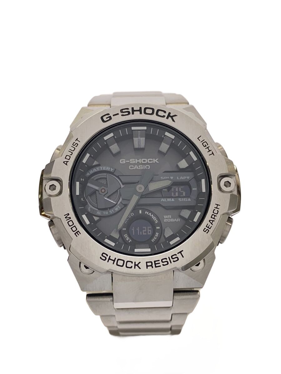 【中古】CASIO◆ソーラーウオッチ/アナログ/ステンレス鋼/BLK/SLV/GST-B400【服飾雑貨他】