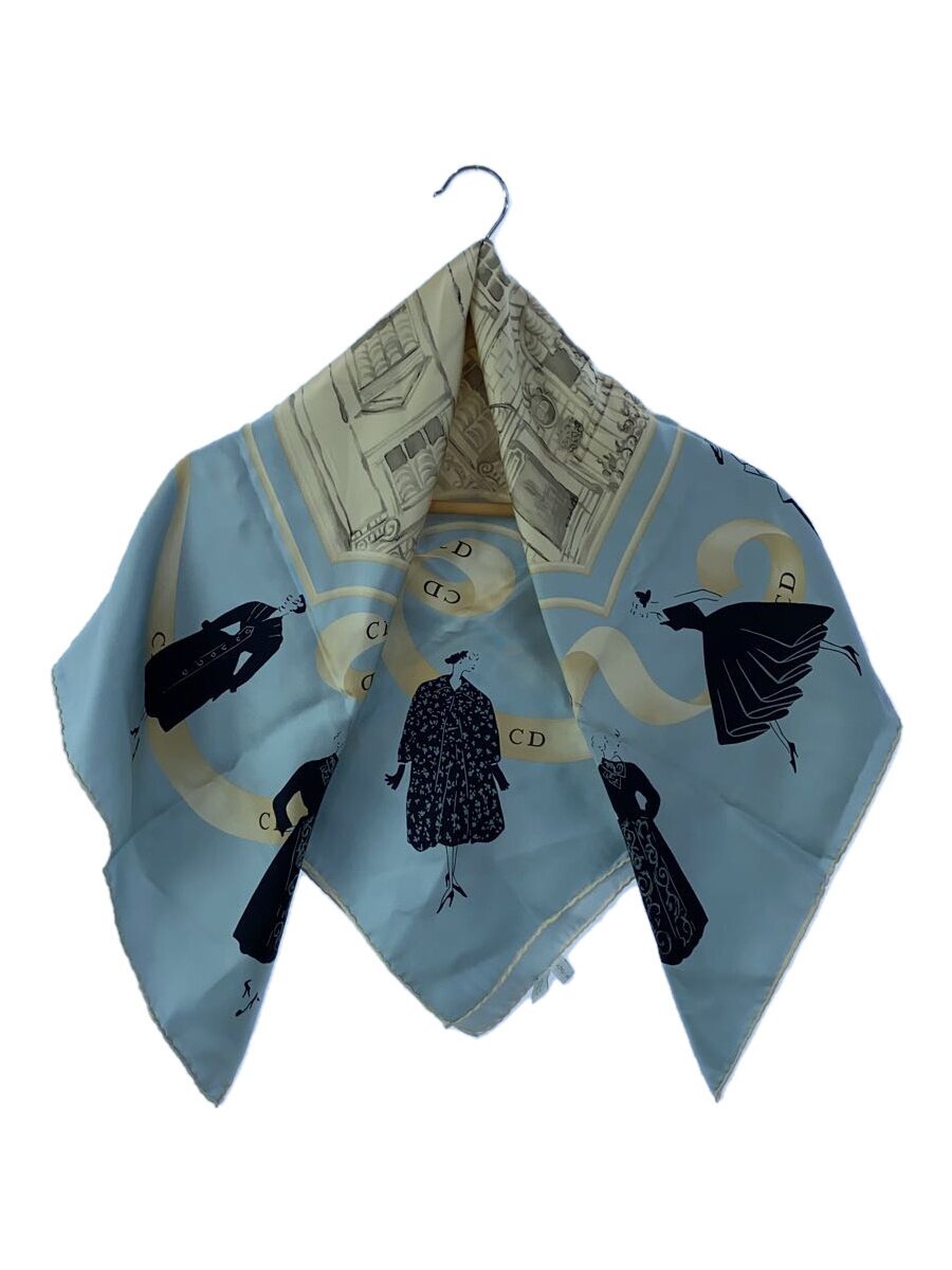 【中古】Christian Dior◆えり巻き/地絹/青み/総柄/レディース【服飾雑貨他】
