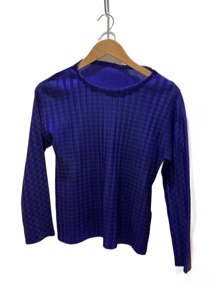 【中古】PLEATS PLEASE ISSEY MIYAKE◆長袖カットソー/3/ポリエステル/米国海軍/チドリ透かし彫り/PP33-FK383【レディースお召しもの】