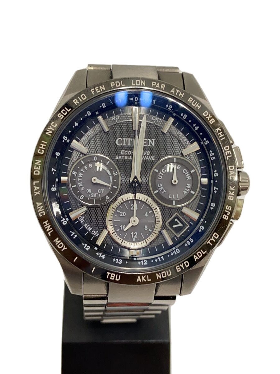 【中古】CITIZEN◆クロノグラフ/アテッサ/サテライトウェーブ/エコ運転/ソーラーウォッチ/アナログ/チタン/GRY/【服飾雑貨他】