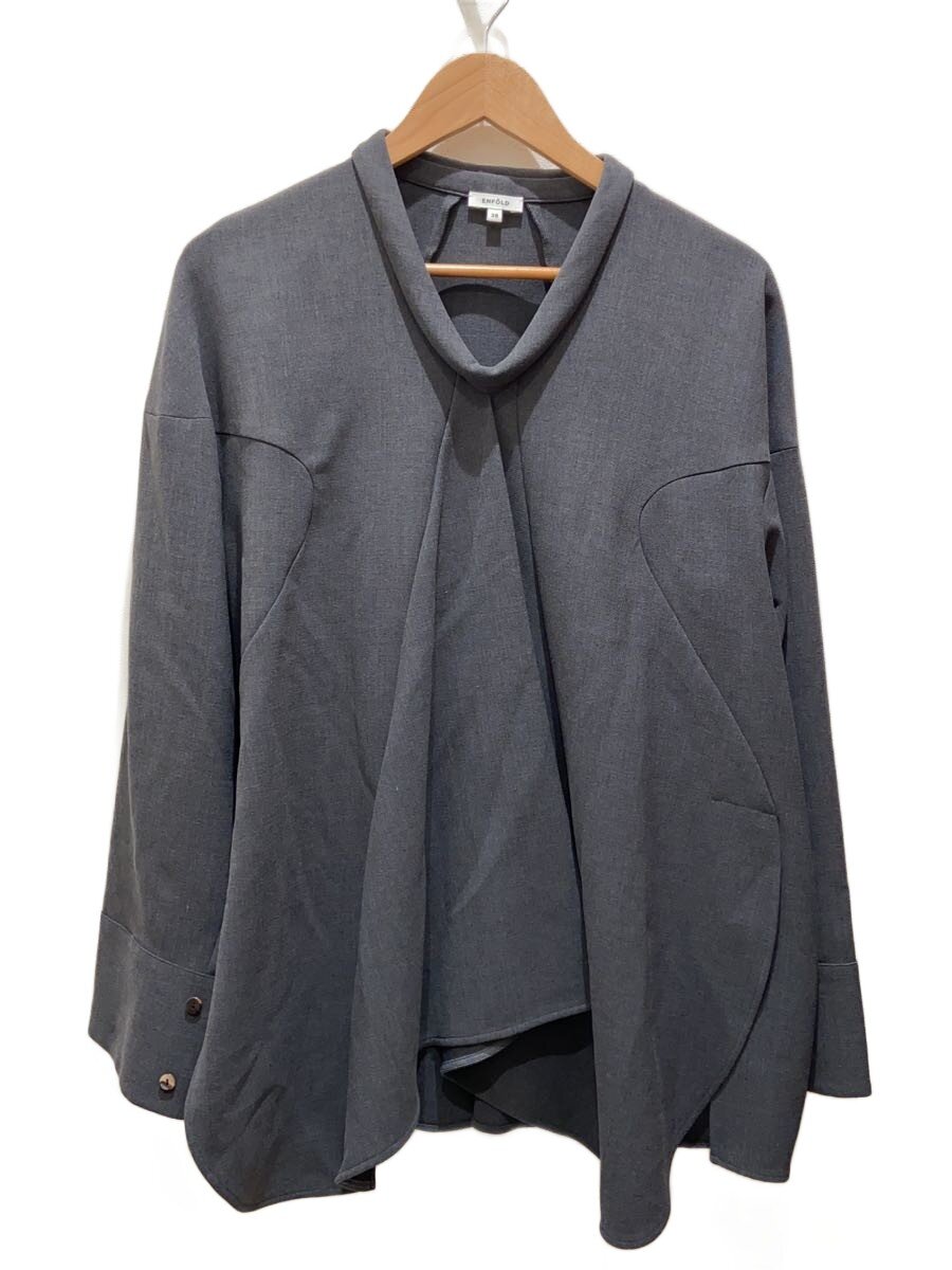 【中古】ENFOLD◆V-NECK BLOUSE/長袖トップ/38/ポリエステル/GRY/300GA230-1620//【レディースお召しもの】