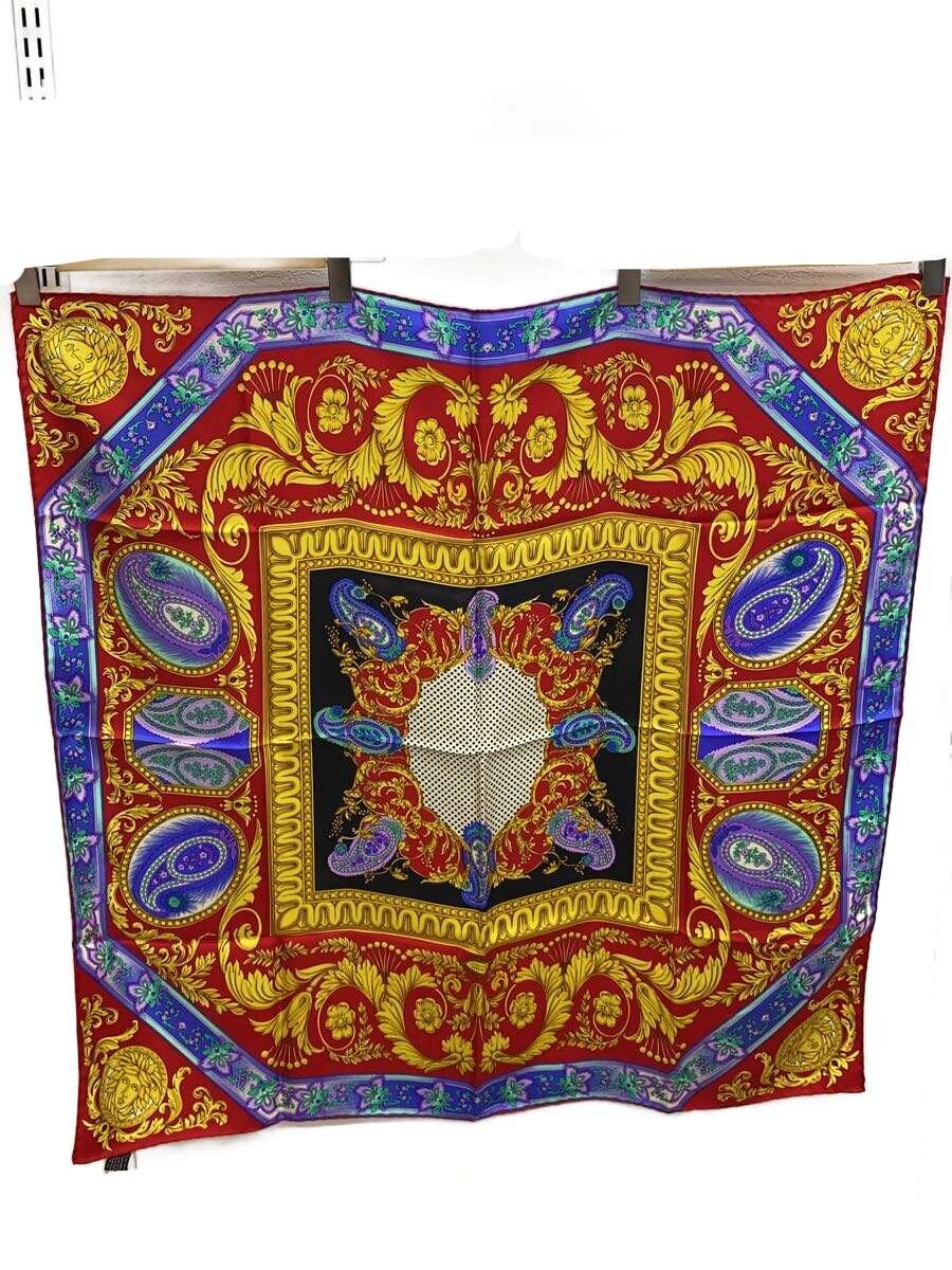 【中古】VERSACE◆袈裟/地絹/RED/総柄/レディース【服飾雑貨他】