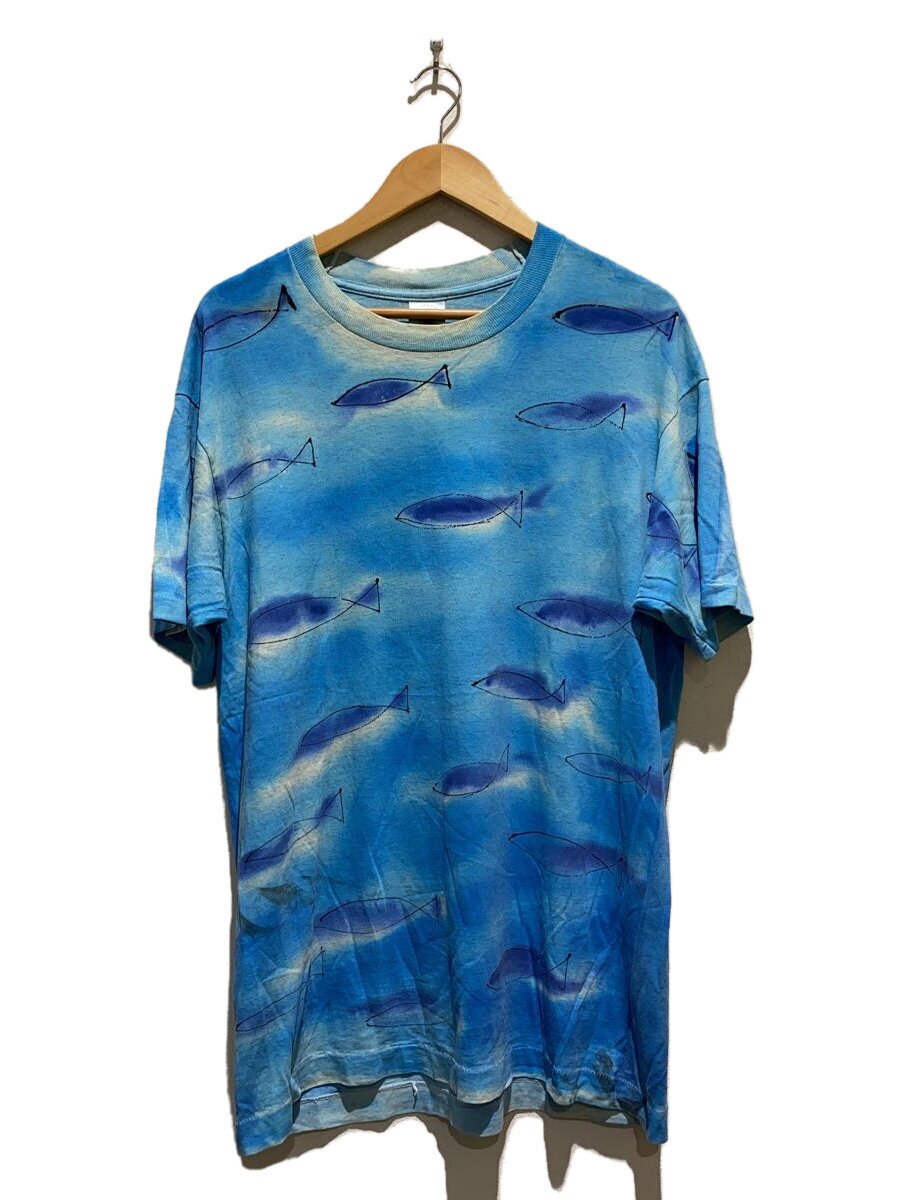 【中古】FRUIT OF THE LOOM◆フィッシュグラフィック/総柄プルオーバー/L/青色/総柄【メンズウェア】
