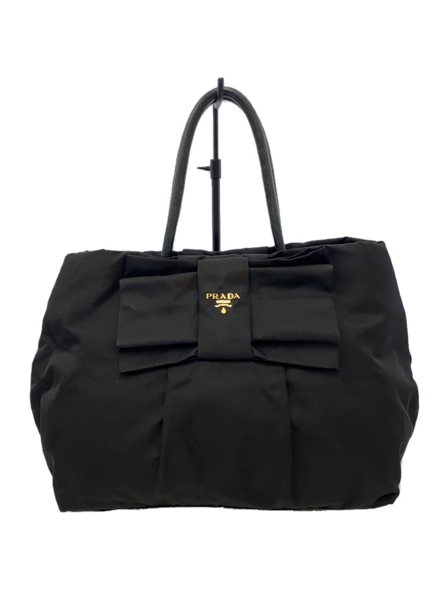 【中古】PRADA◆シュロの葉_ハンドバック/ナイロン/BLK/無地【御徒面子】