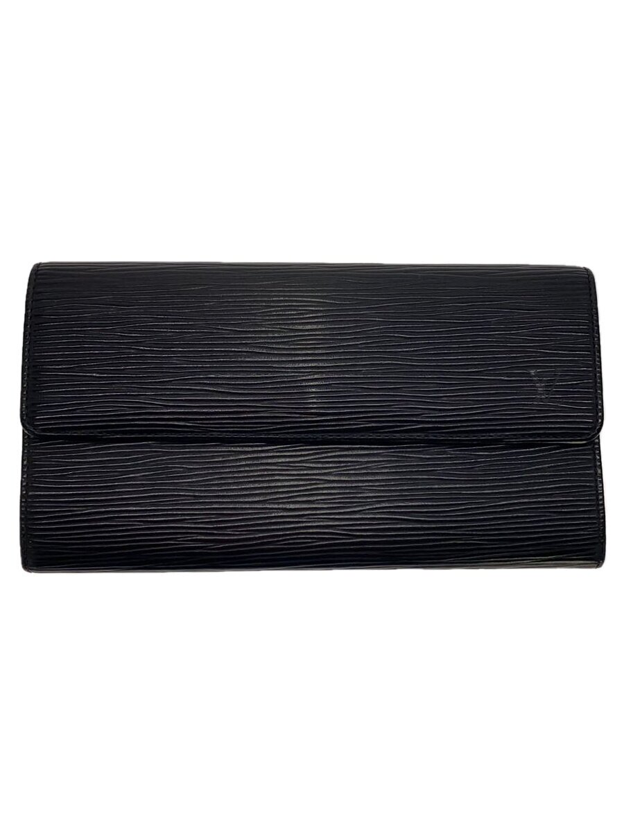 【中古】LOUIS VUITTON◆ポルト・フォイユ・サラ_エピ_BLK/レザー/BLK/メンズ【服飾雑貨他】