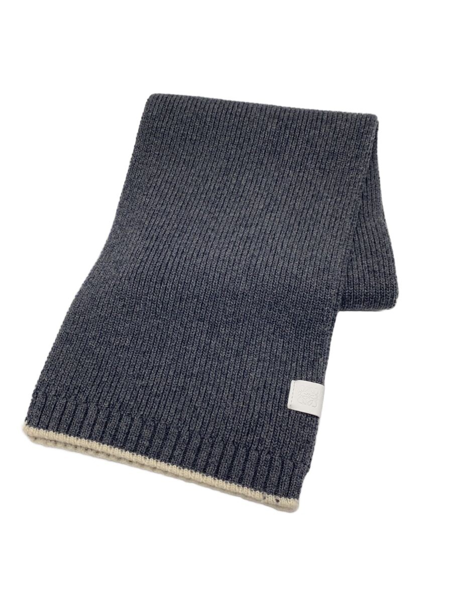 【中古】LOEWE◆MADE IN ITALY/アナグラムレザーパッチ/えり巻き/羊毛/GRY/レディース【服飾雑貨他】
