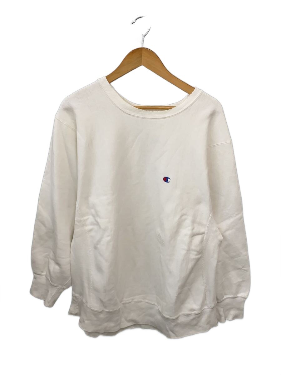 【中古】Champion◆80s/reverse weave/トリコタグ中期/穴ダメージ・リペア/汗水/XL/綿織物/WHT【メンズウェア】