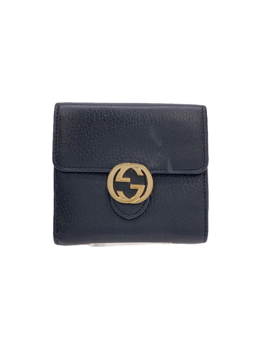 【中古】GUCCI◆2つ折り紙入れ_インターロッキングG/なめし革/BLK/レディース//【服飾雑貨他】