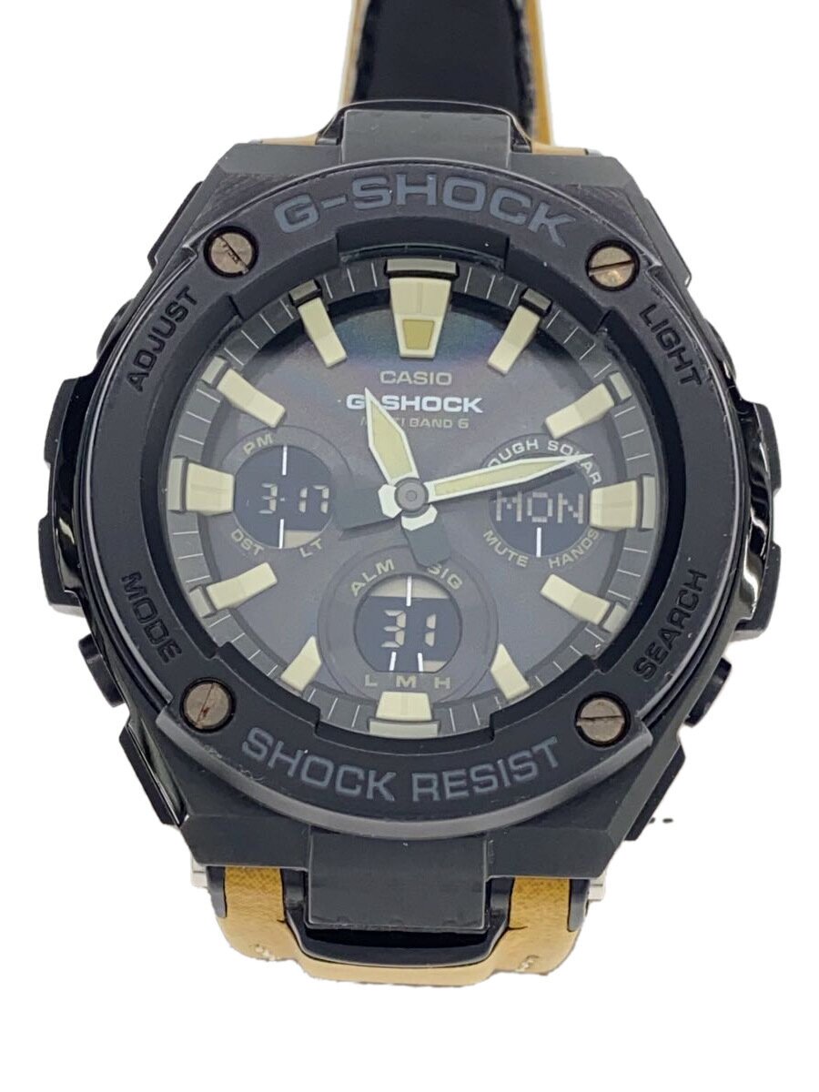 【中古】CASIO◆ソーラーウオッチ・G-SHOCK/デジアナ/なめし革/BLK/CML【服飾雑貨他】