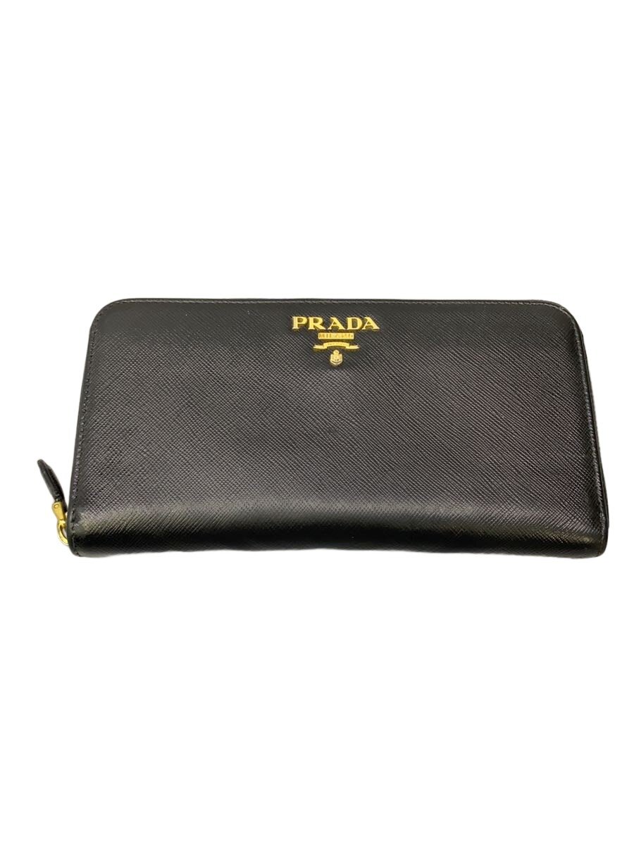 【中古】PRADA◆長サイフ/なめし革/BLK/無地/メンズ【服飾雑貨他】