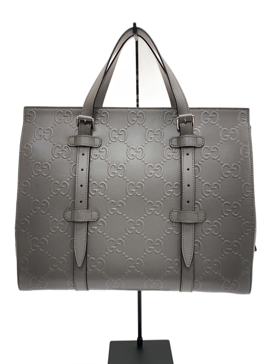 【中古】GUCCI◆トートバッグ/なめし革/GRY/625774/ミディアム・トートバッグ_GGエン主任者【御徒面子】
