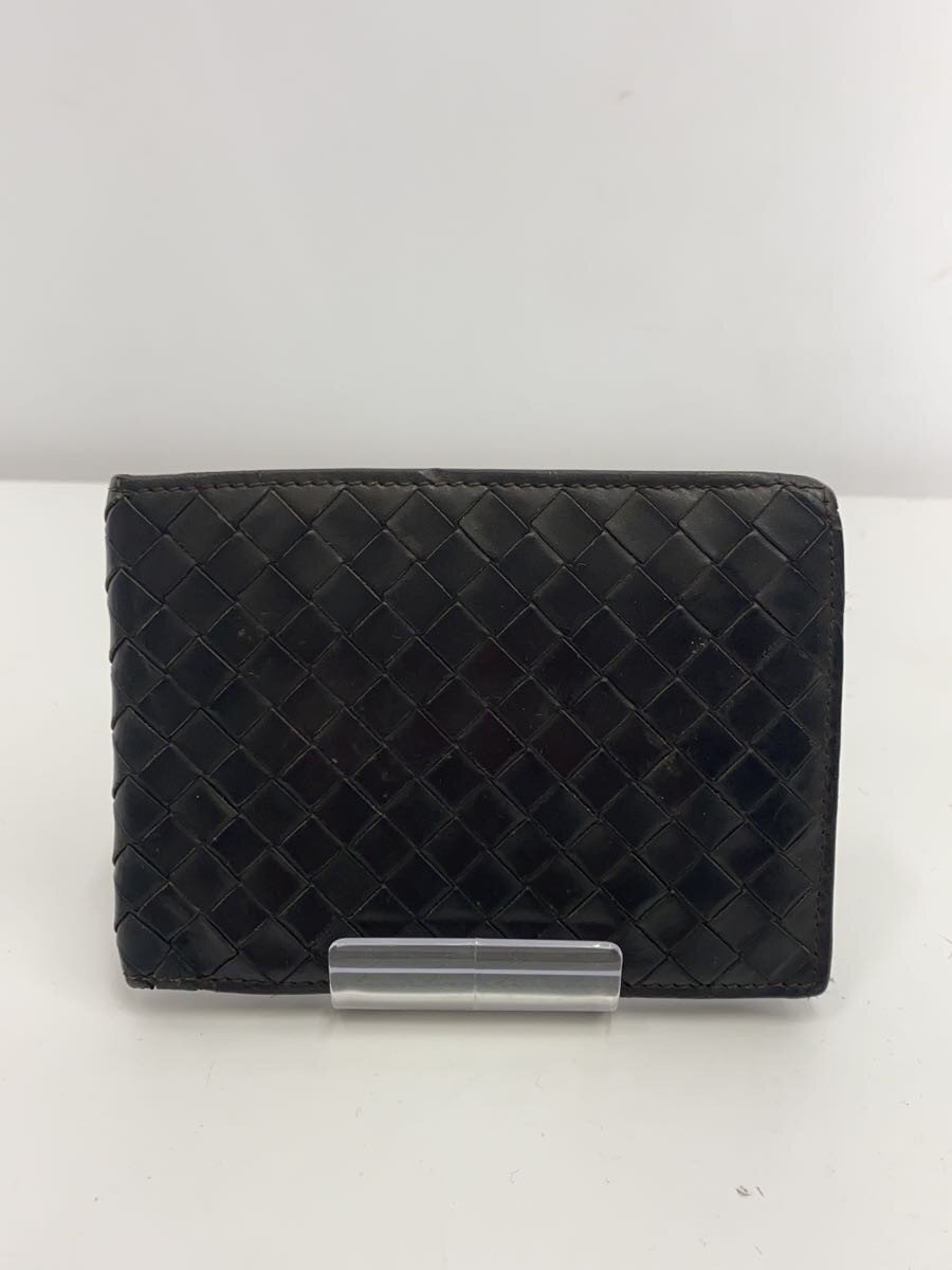 【中古】BOTTEGA VENETA◆2つ折り札入れ/なめし革/BLK/無地/メンズ【服飾雑貨他】