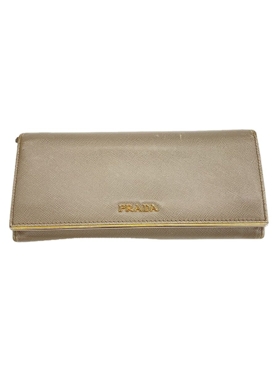【中古】PRADA◆長紙入れ/なめし革/GRY/レディース/1M1311【服飾雑貨他】