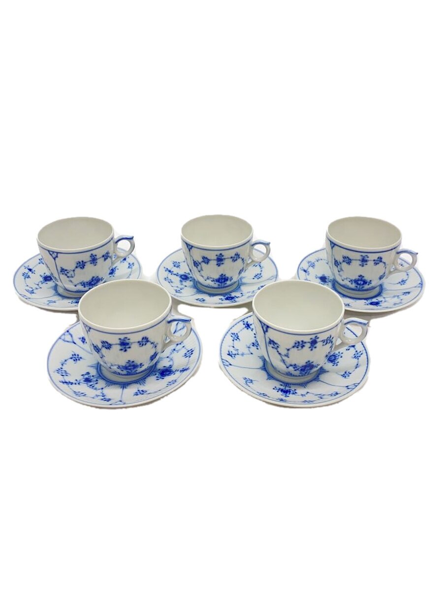 【中古】ROYAL COPENHAGEN◆磁器/カップ&ソーサー/5セット/WHT/ブルーフルーテッドブレイン【キッチン用品】