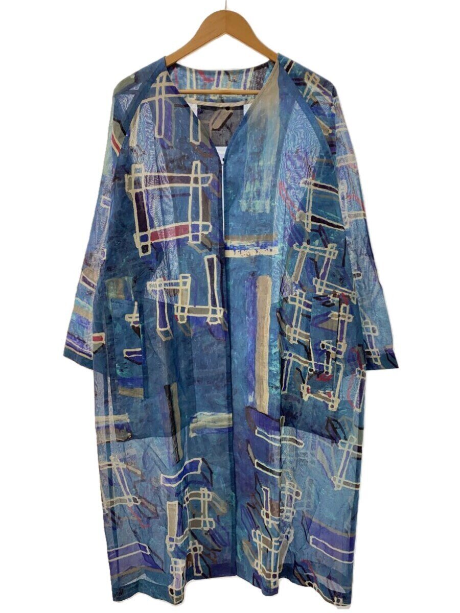 【中古】JANTJE ONTEMBAAR◆厚地の外套/M/綿織物/青碧/ロング/レディース/総柄/T1A38-331-27【レディース御召しもの】