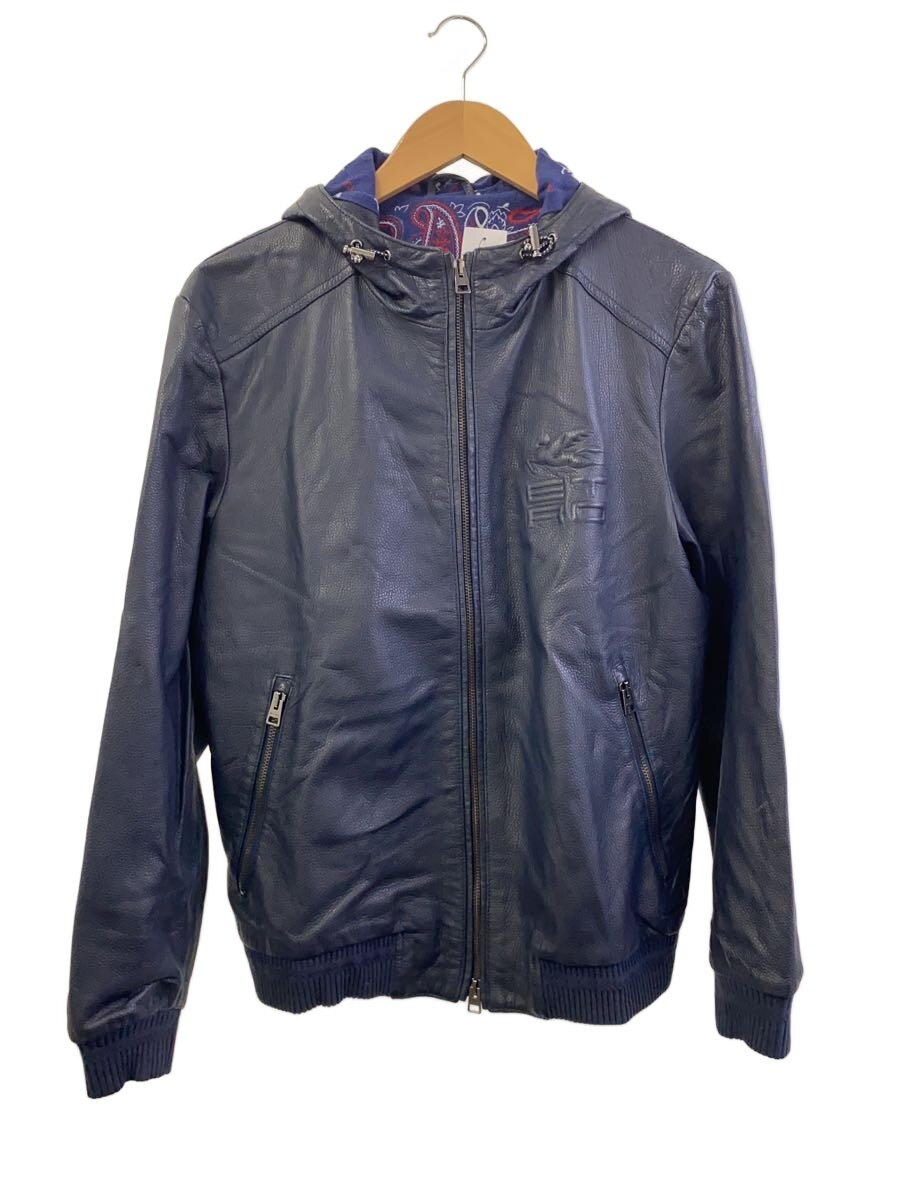 【中古】ETRO◆うしろ側うつり変わりなめし革上衣・上衣/XS/なめし革/NVY/221-1L942-9018【メンズウェア】