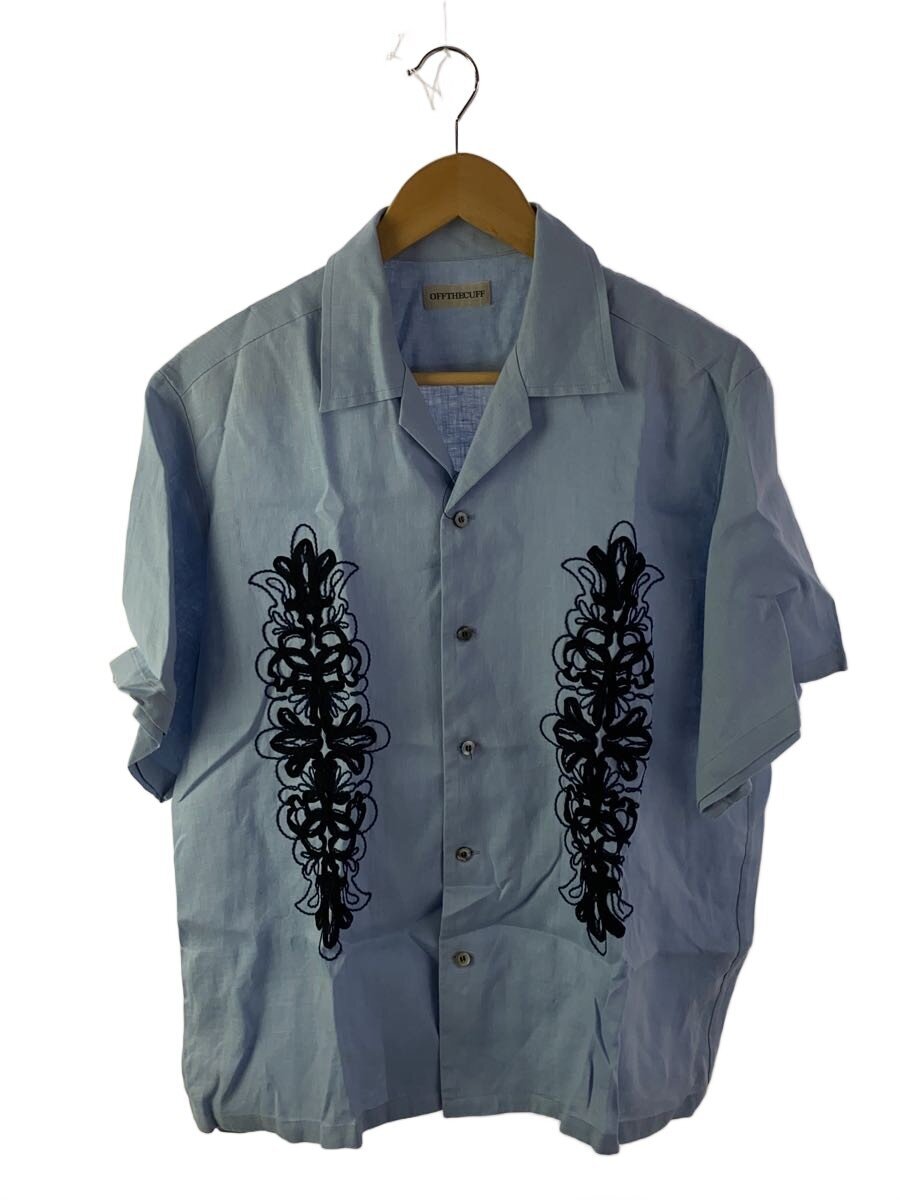 【中古】OFF THE CUFF/オフザカフ/COTTON TAPE EMB SHIRT/半袖プルオーバー/L/リネン/青色//【メンズウェア】