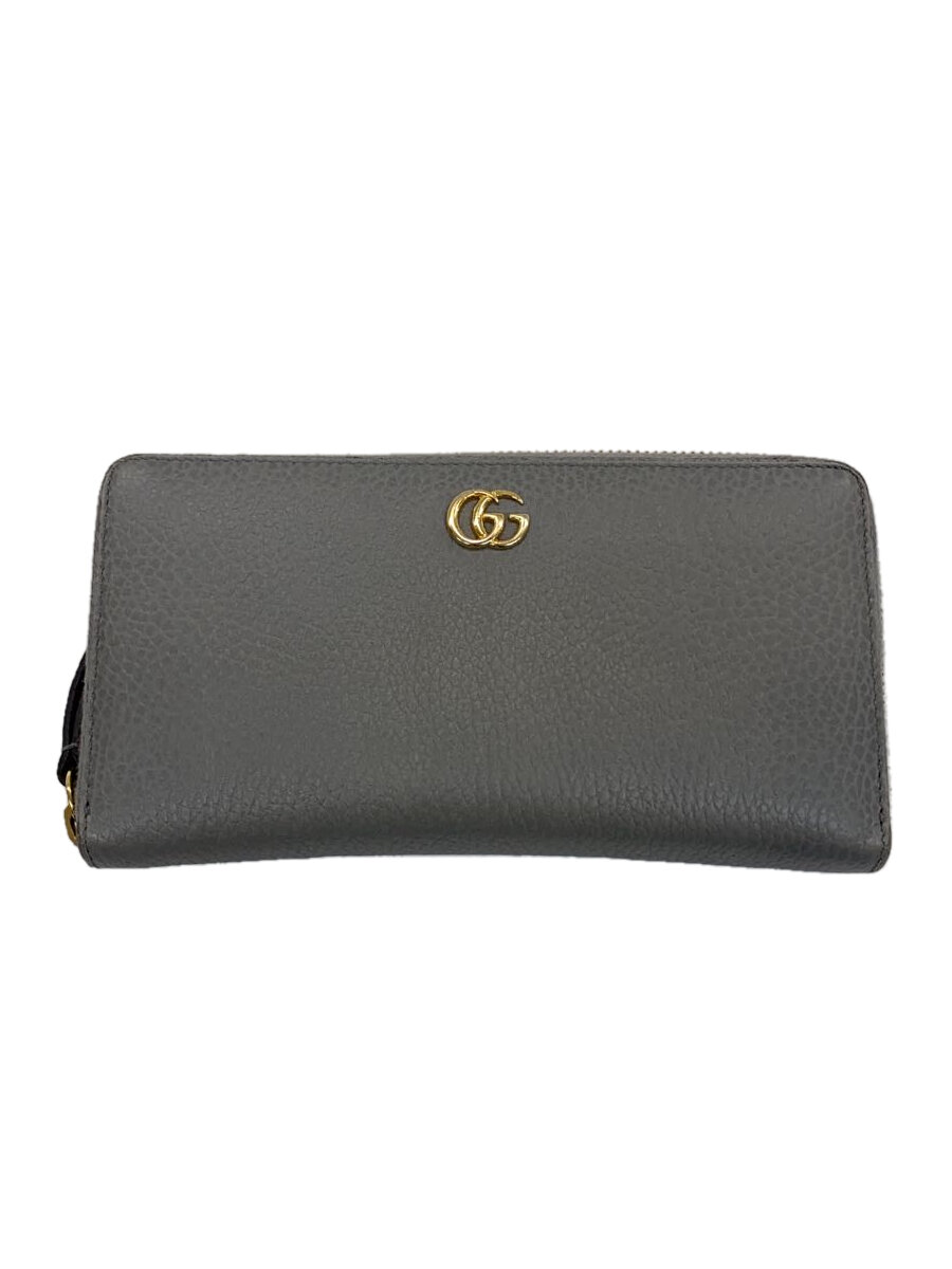 【中古】GUCCI◆ジップアラウンドウォレット_GGマーモント/なめし革/GRY/レディース//【服飾雑貨他】