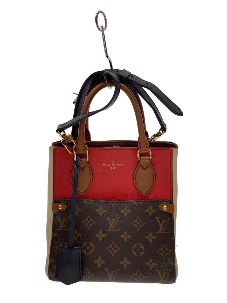 【中古】LOUIS VUITTON◆フォールド・トートPM_モノグラム・帆布/PVC/RED/総柄【御徒面子】