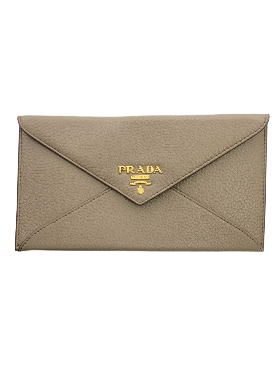 【中古】PRADA◆長札入れ/なめし革/GRY/無地/レディース【服飾雑貨他】