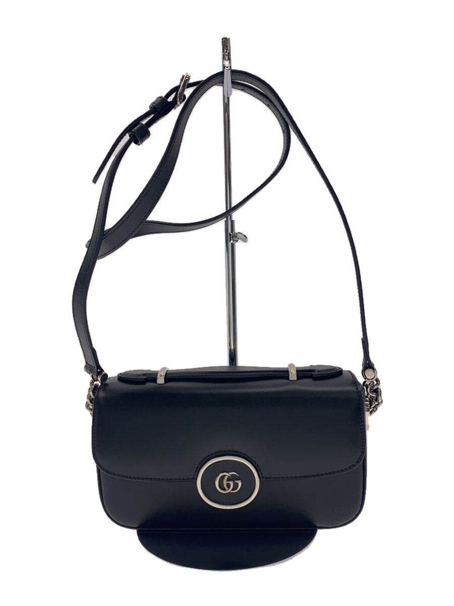 【中古】GUCCI◆ショルダーバッグ/ダブルG/なめし革/BLK/黒【御徒面子】