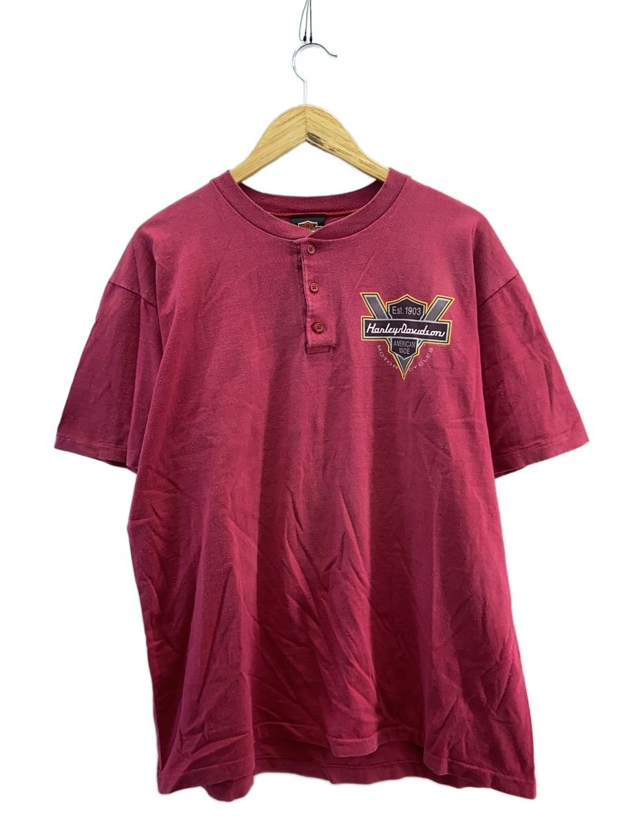 【中古】HARLEY DAVIDSON◆90s/USA製/ヘンリーネックカットソー/プルオーバー/シングル編み目/XL/綿織物/BRD/刷り上げる/? NULL ?【メンズウェア】