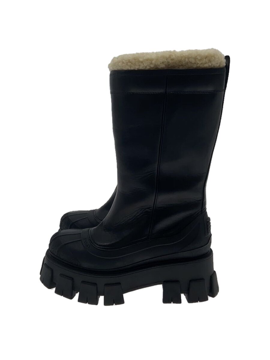 【中古】PRADA◆モノリスブーツ/ボア/36.5/BLK/牛皮【シューズ】