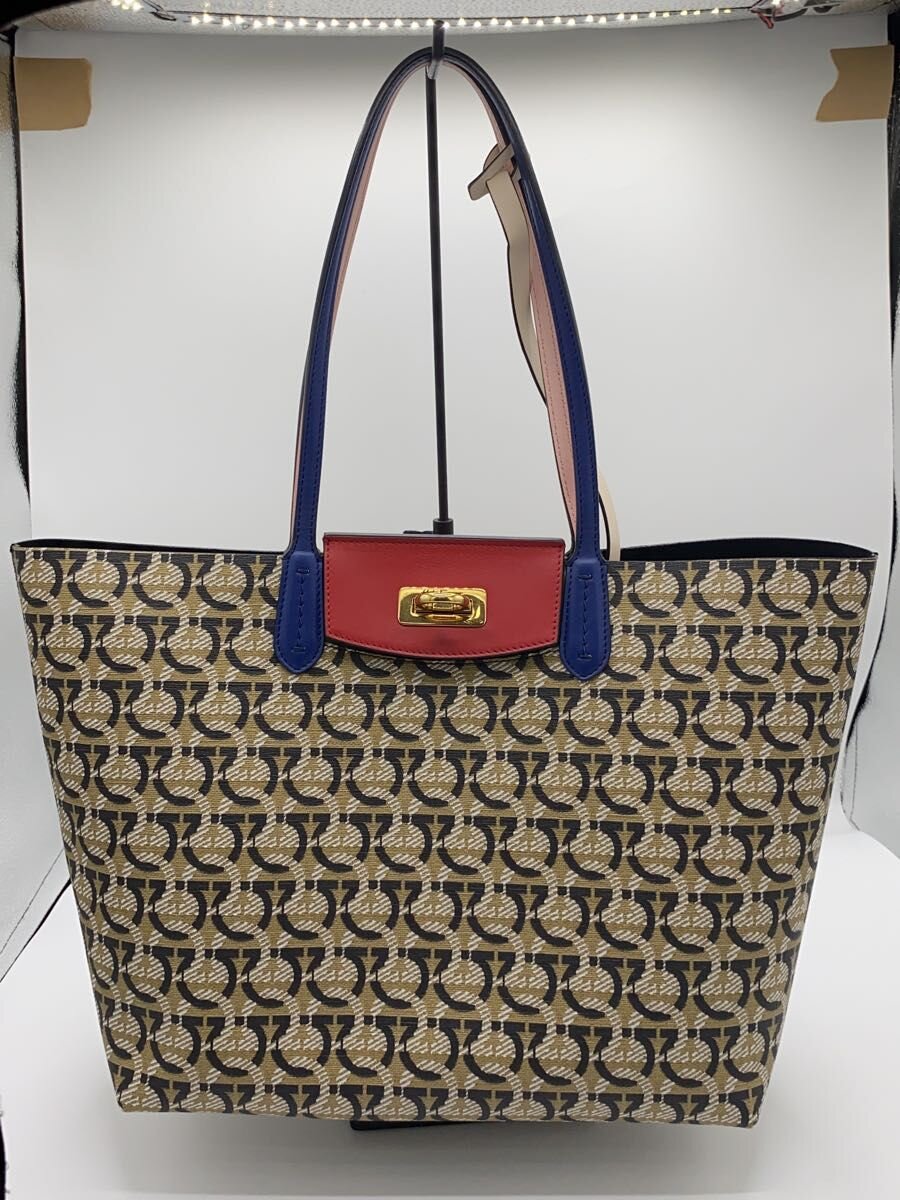 【中古】Salvatore Ferragamo◆トートバッグ/レザー/KHK/総柄/GU-21102【バッグ】｜2ｎｄ STREET 店