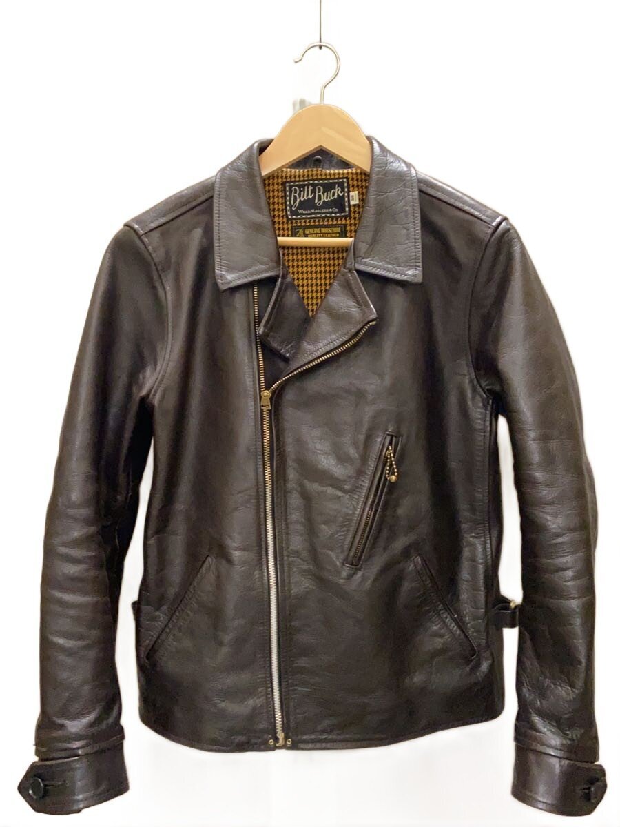 【中古】BiltBuck/Horsehide Double Flats Jacket/38/馬革/BLK/379/茶芯//【メンズウェア】