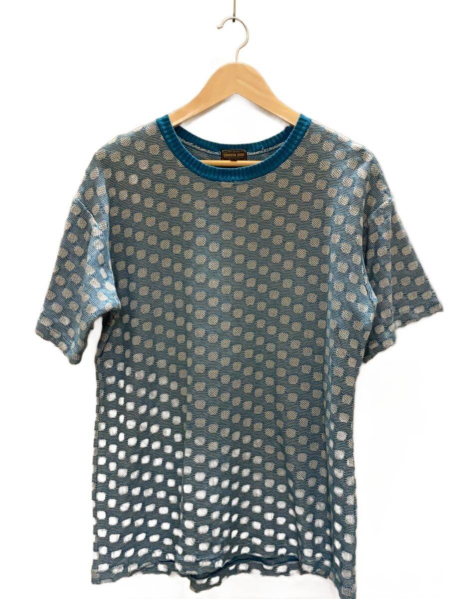 【中古】The GROOVIN HIGH◆ジャカードニットカットソー/XL/綿織物/BLU/総柄【メンズウェア】