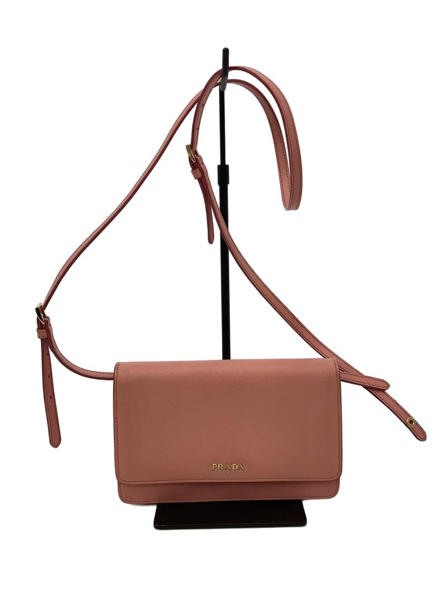 【中古】PRADA◆サフィアーノ_ショルダーウォレット_銭入れ/なめし革/PNK/無地/レディース【服飾雑貨他】