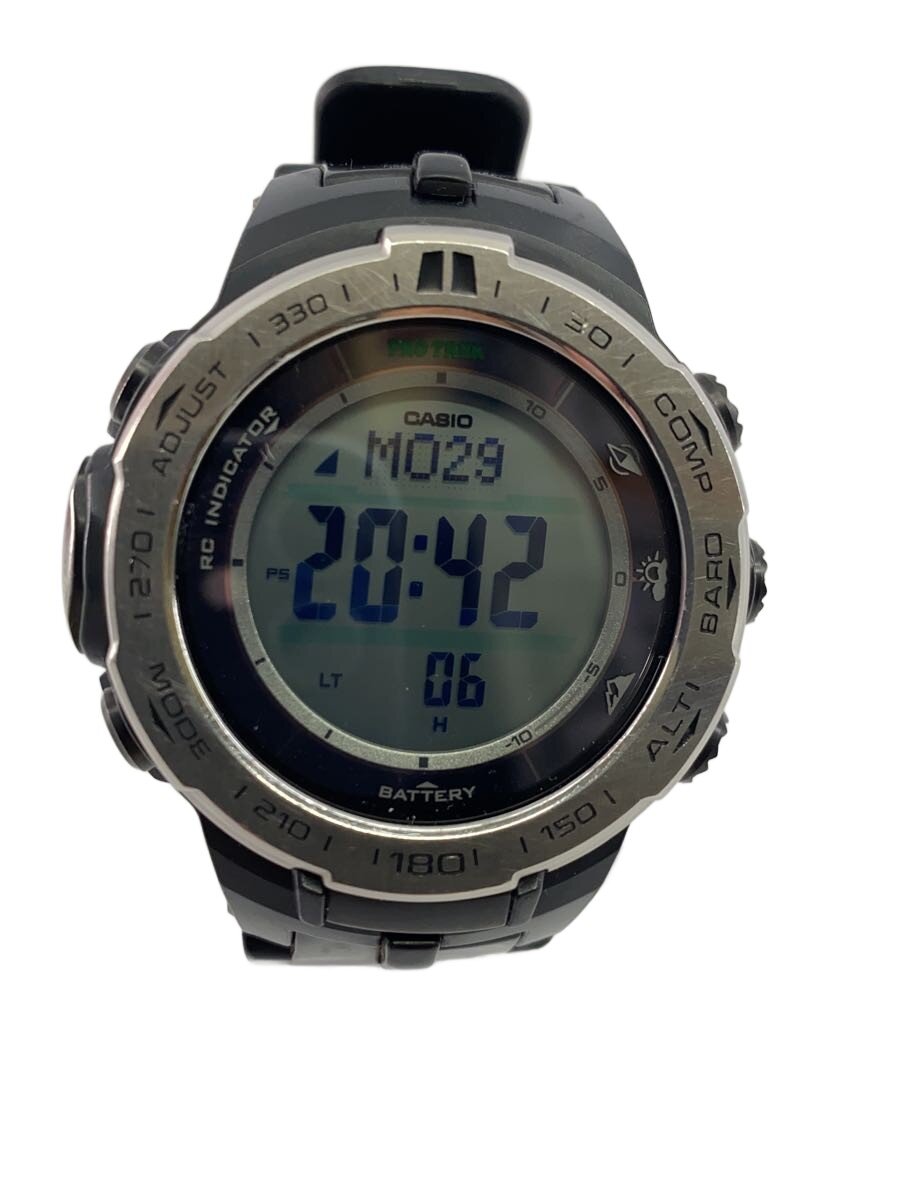 【中古】CASIO◆ソーラーウオッチ・PROTREK/デジタル/天然ゴム/BLK【服飾雑貨他】